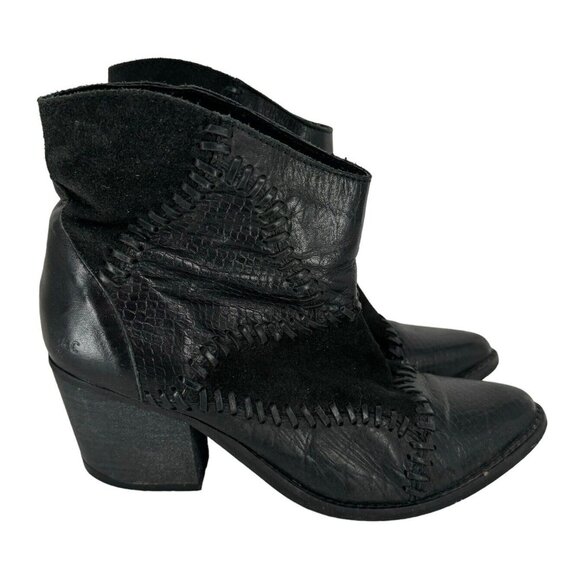 Musse &‎ Cloud Jaeda Women's Bootie Ankle Black Boot Patchwork Art Sz 8 - Picture 1 of 9
